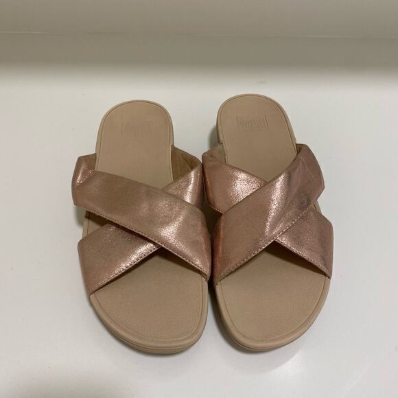 FitFlop Lulu Cross Slide Sandals Rose Gold‎ Size 10 - Picture 1 of 7